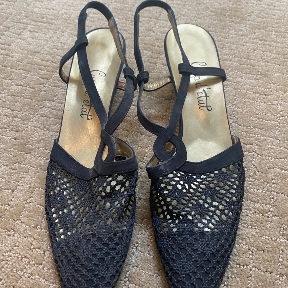 Never worn black crochet sling back